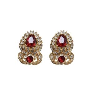 NEW DOLCE & GABBANA Sterling Silver Gold Plated Red Crystals Earrings Jewelry